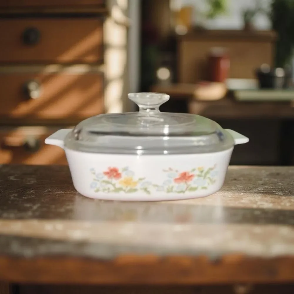 Vintage Pyrex Casserole A-1-B 1 L Autumn Meadow Casserole Dish W/Glass Lid